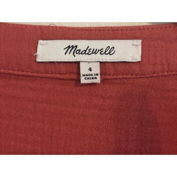 Madewell Sz 4 Cotton Gauze Baby Doll Dress Deep Coral Button Front Mini Pockets - Picture 6 of 6